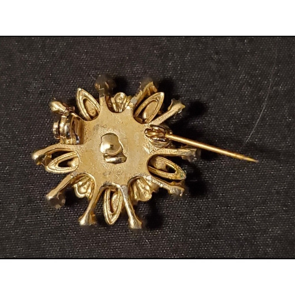 Vintage 1950s Gold Green Rhinestone Heart Pin Brooch - Picture 6 of 6